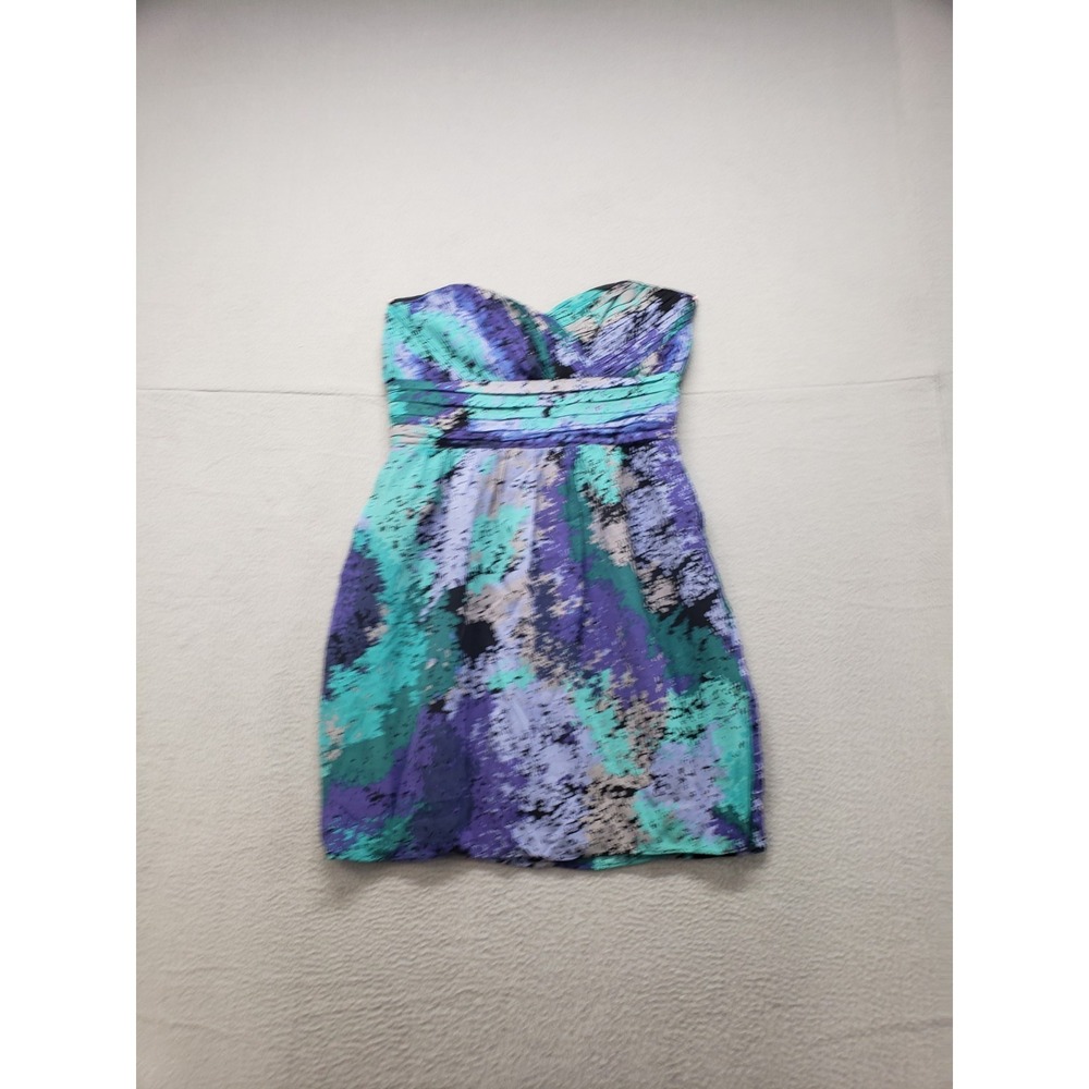 Shoshanna Women Mini Dress 6‎ Blue Floral 100% Silk Strapless Back Zip Cocktail